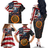 Custom American Flag and Bald Eagle Darts Family Matching Off The Shoulder Long Sleeve Dress and Hawaiian Shirt with Flaming Dartboard - Wonder Print Shop