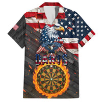 Custom American Flag and Bald Eagle Darts Family Matching Off The Shoulder Long Sleeve Dress and Hawaiian Shirt with Flaming Dartboard - Wonder Print Shop