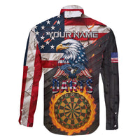 Custom American Flag and Bald Eagle Darts Family Matching Off The Shoulder Long Sleeve Dress and Hawaiian Shirt with Flaming Dartboard - Wonder Print Shop