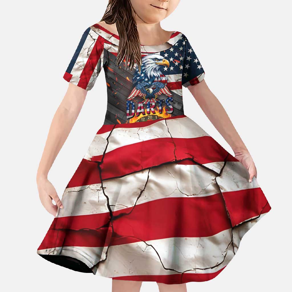 Custom American Flag and Bald Eagle Darts Family Matching Off Shoulder Maxi Dress and Hawaiian Shirt with Flaming Dartboard - Wonder Print Shop