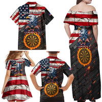 Custom American Flag and Bald Eagle Darts Family Matching Off Shoulder Maxi Dress and Hawaiian Shirt with Flaming Dartboard - Wonder Print Shop
