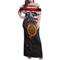 Custom American Flag and Bald Eagle Darts Family Matching Off Shoulder Maxi Dress and Hawaiian Shirt with Flaming Dartboard - Wonder Print Shop