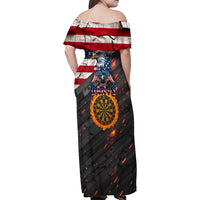 Custom American Flag and Bald Eagle Darts Family Matching Off Shoulder Maxi Dress and Hawaiian Shirt with Flaming Dartboard - Wonder Print Shop
