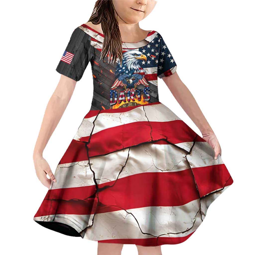 Custom American Flag and Bald Eagle Darts Family Matching Off Shoulder Short Dress and Hawaiian Shirt with Flaming Dartboard - Wonder Print Shop