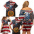 Custom American Flag and Bald Eagle Darts Family Matching Off Shoulder Short Dress and Hawaiian Shirt with Flaming Dartboard - Wonder Print Shop