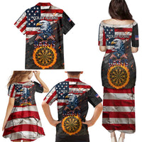 Custom American Flag and Bald Eagle Darts Family Matching Puletasi and Hawaiian Shirt with Flaming Dartboard - Wonder Print Shop
