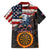 Custom American Flag and Bald Eagle Darts Family Matching Short Sleeve Bodycon Dress and Hawaiian Shirt with Flaming Dartboard - Wonder Print Shop