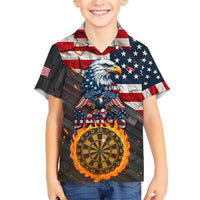 Custom American Flag and Bald Eagle Darts Family Matching Short Sleeve Bodycon Dress and Hawaiian Shirt with Flaming Dartboard - Wonder Print Shop