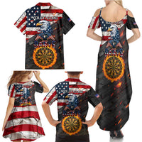 Custom American Flag and Bald Eagle Darts Family Matching Summer Maxi Dress and Hawaiian Shirt with Flaming Dartboard - Wonder Print Shop