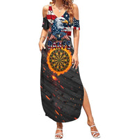 Custom American Flag and Bald Eagle Darts Family Matching Summer Maxi Dress and Hawaiian Shirt with Flaming Dartboard - Wonder Print Shop