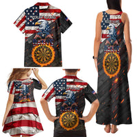 Custom American Flag and Bald Eagle Darts Family Matching Tank Maxi Dress and Hawaiian Shirt with Flaming Dartboard - Wonder Print Shop