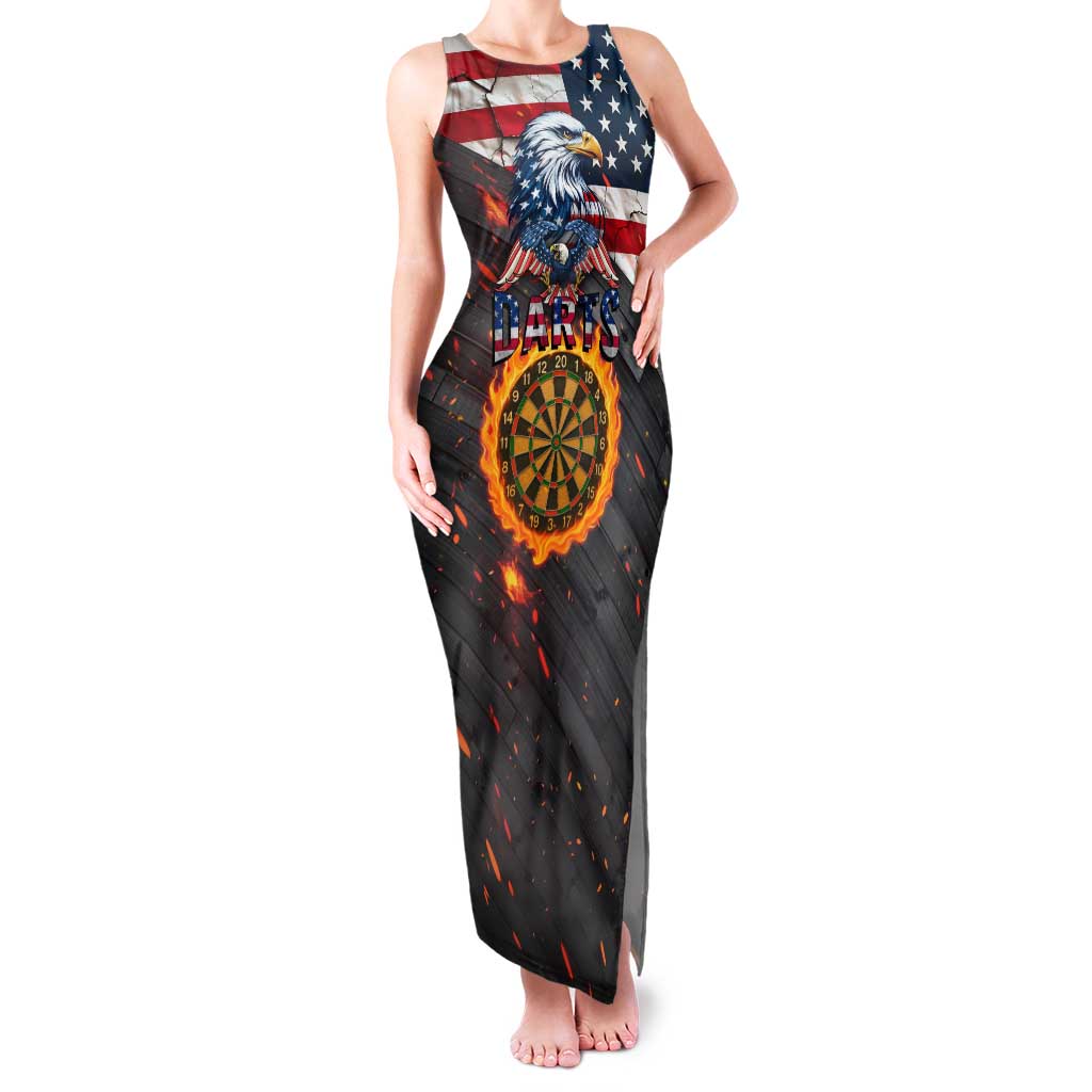 Custom American Flag and Bald Eagle Darts Family Matching Tank Maxi Dress and Hawaiian Shirt with Flaming Dartboard - Wonder Print Shop