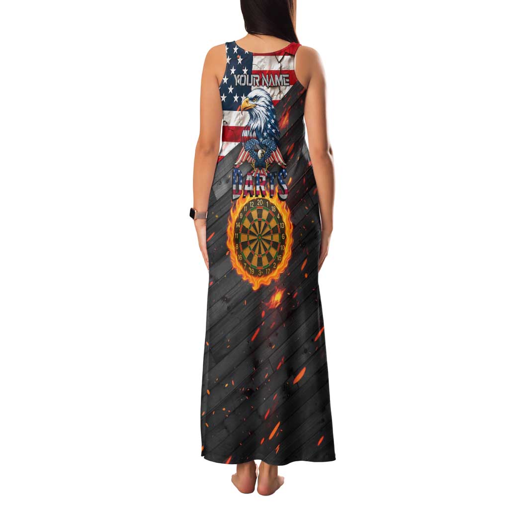 Custom American Flag and Bald Eagle Darts Family Matching Tank Maxi Dress and Hawaiian Shirt with Flaming Dartboard - Wonder Print Shop