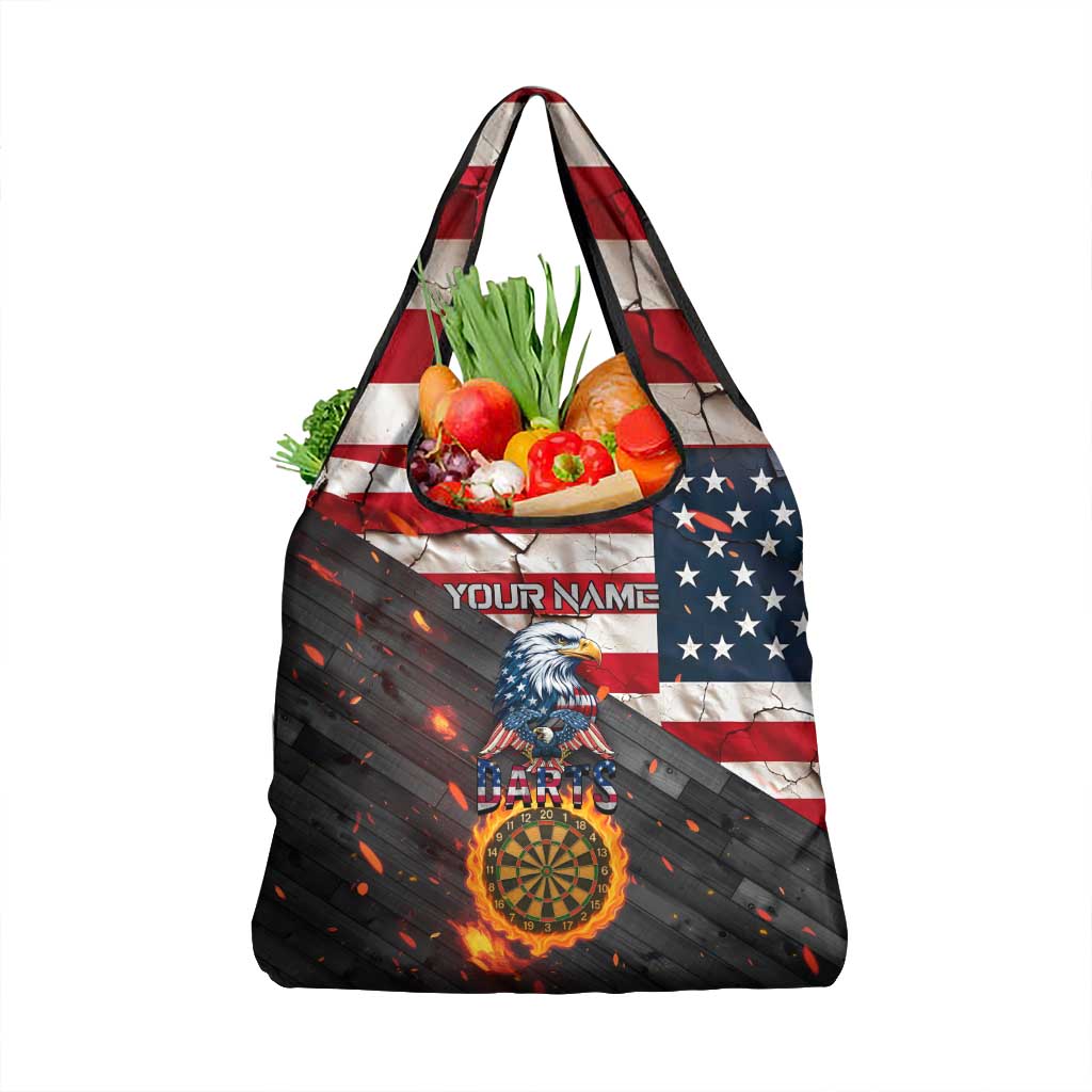 Custom American Flag and Bald Eagle Darts Grocery Bag with Flaming Dartboard - Wonder Print Shop