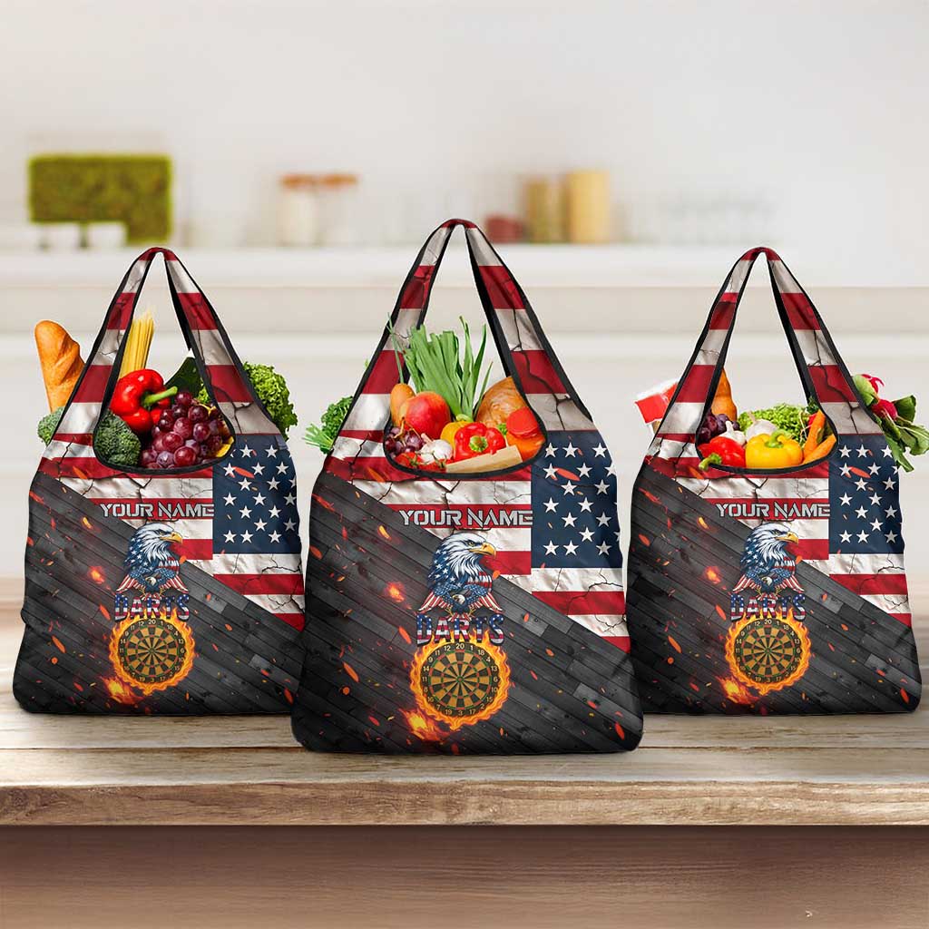 Custom American Flag and Bald Eagle Darts Grocery Bag with Flaming Dartboard - Wonder Print Shop