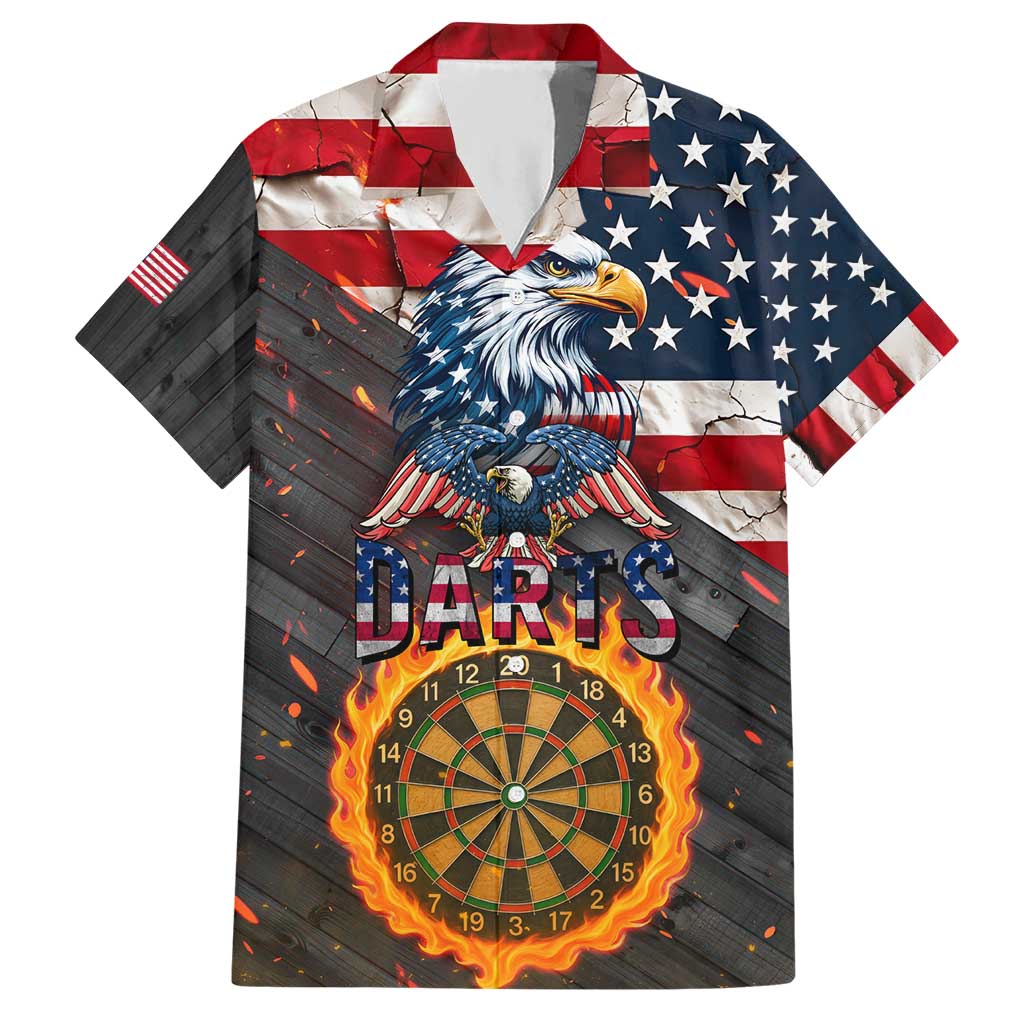 Custom American Flag and Bald Eagle Darts Hawaiian Shirt with Flaming Dartboard - Wonder Print Shop