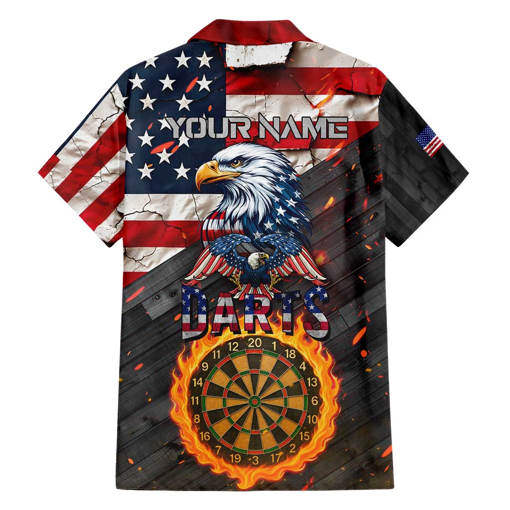 Custom American Flag and Bald Eagle Darts Hawaiian Shirt with Flaming Dartboard - Wonder Print Shop