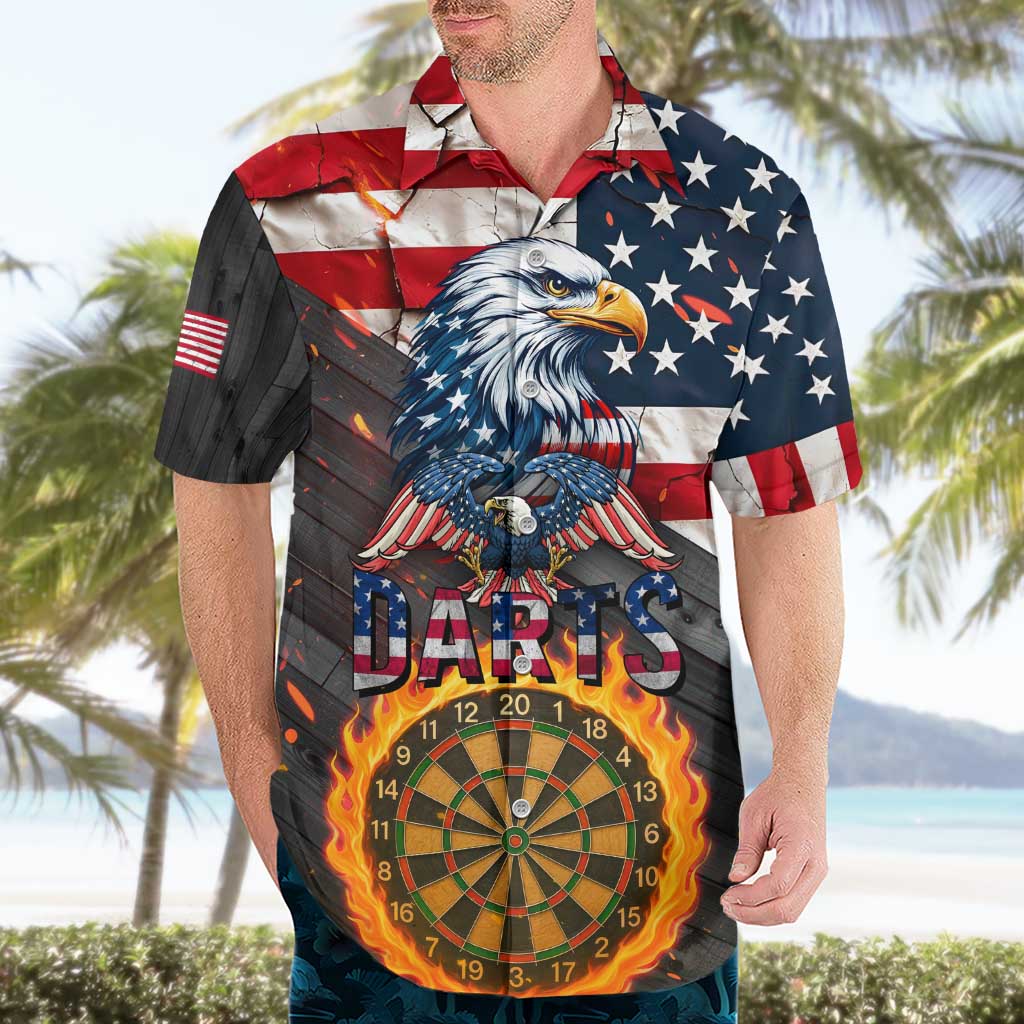 Custom American Flag and Bald Eagle Darts Hawaiian Shirt with Flaming Dartboard - Wonder Print Shop