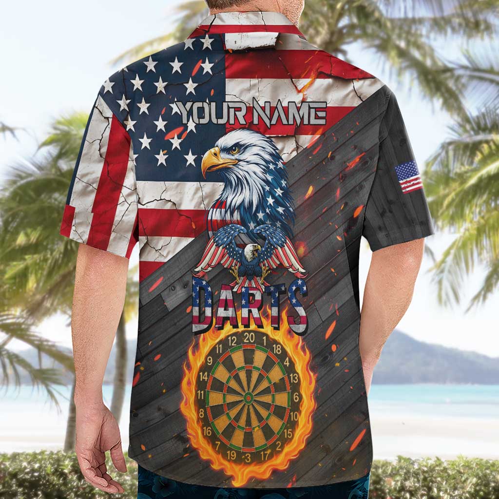 Custom American Flag and Bald Eagle Darts Hawaiian Shirt with Flaming Dartboard - Wonder Print Shop
