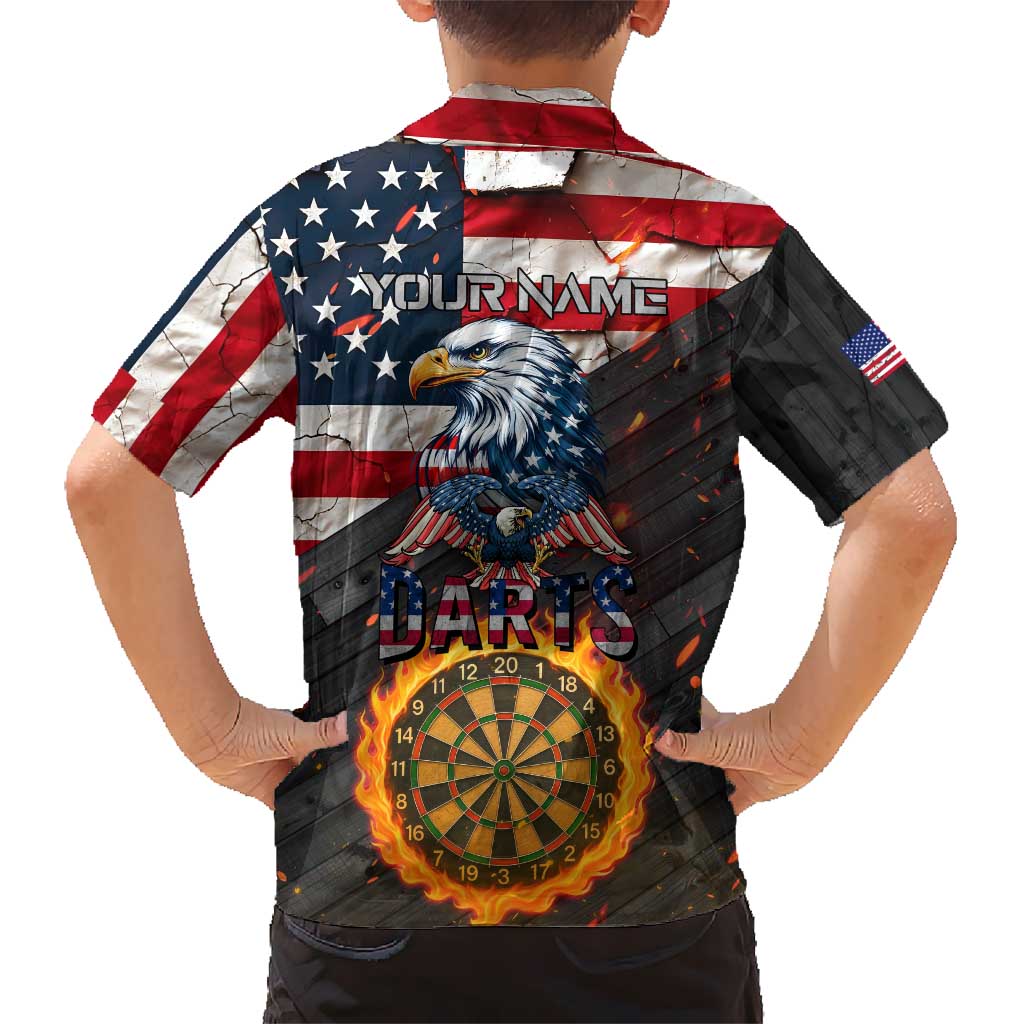 Custom American Flag and Bald Eagle Darts Hawaiian Shirt with Flaming Dartboard - Wonder Print Shop