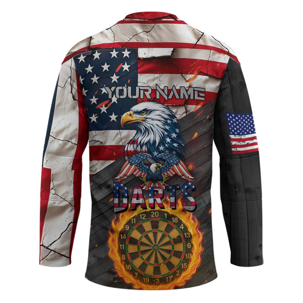 Custom American Flag and Bald Eagle Darts Hockey Jersey with Flaming Dartboard - Wonder Print Shop