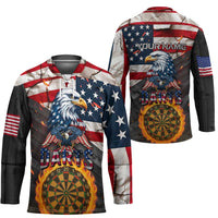 Custom American Flag and Bald Eagle Darts Hockey Jersey with Flaming Dartboard - Wonder Print Shop