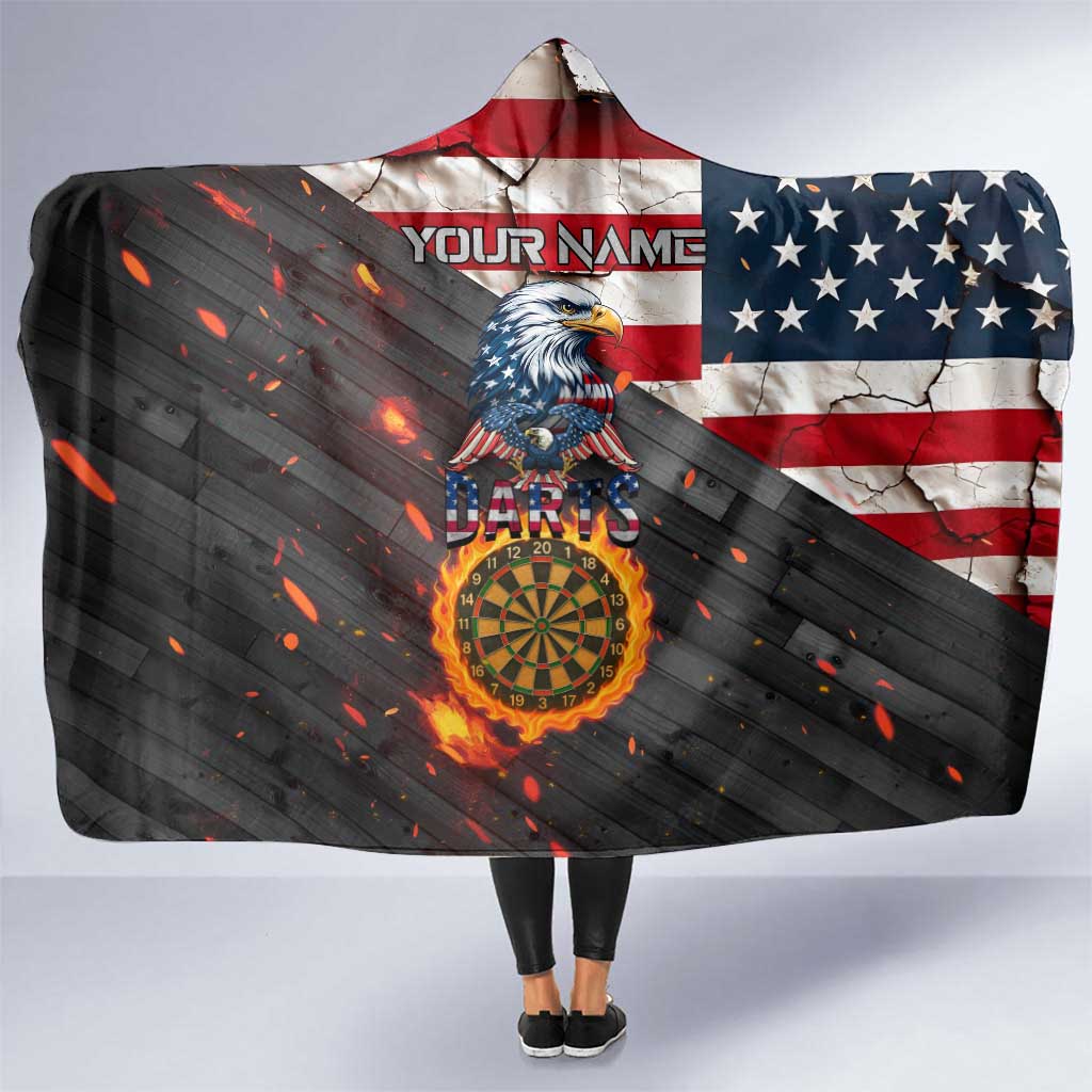 Custom American Flag and Bald Eagle Darts Hooded Blanket with Flaming Dartboard - Wonder Print Shop