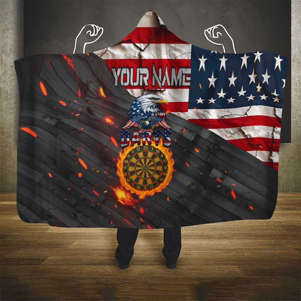 Custom American Flag and Bald Eagle Darts Hooded Blanket with Flaming Dartboard - Wonder Print Shop