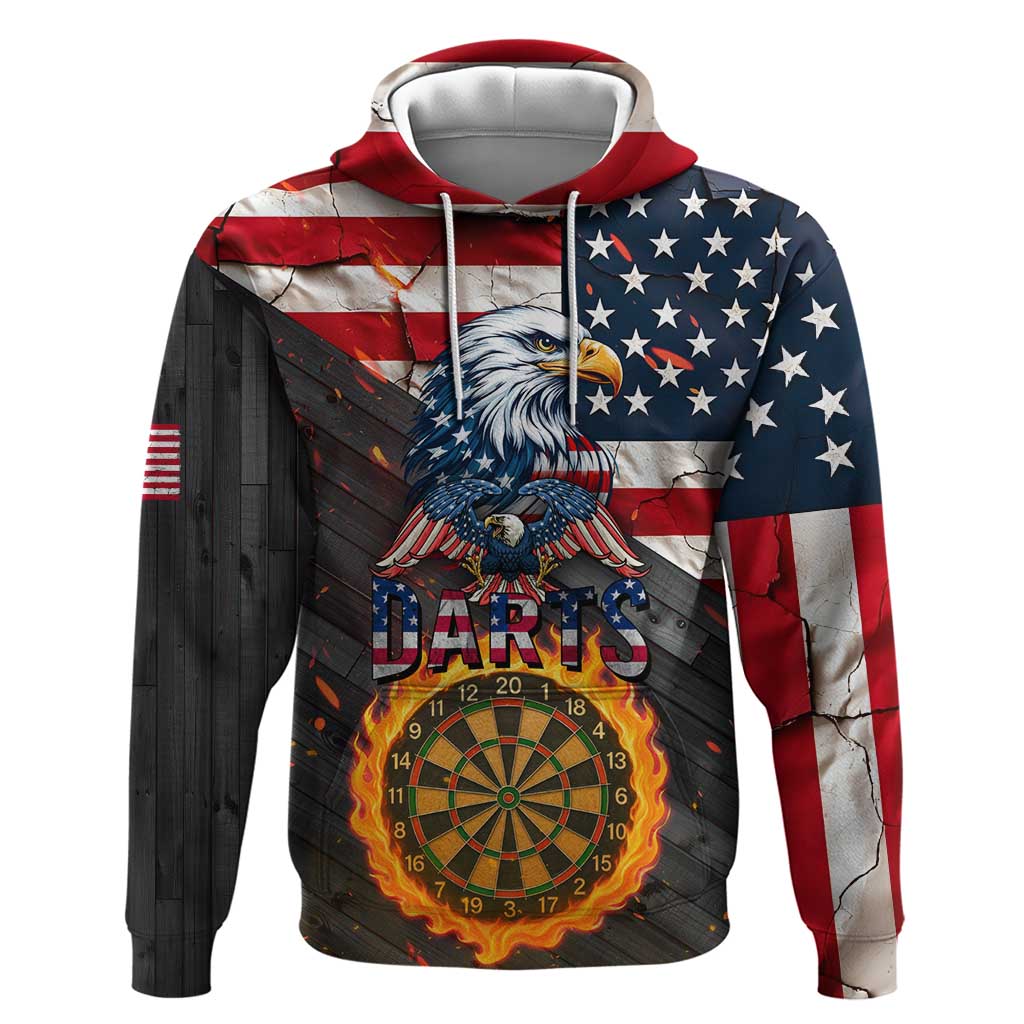 Custom American Flag and Bald Eagle Darts Hoodie with Flaming Dartboard - Wonder Print Shop