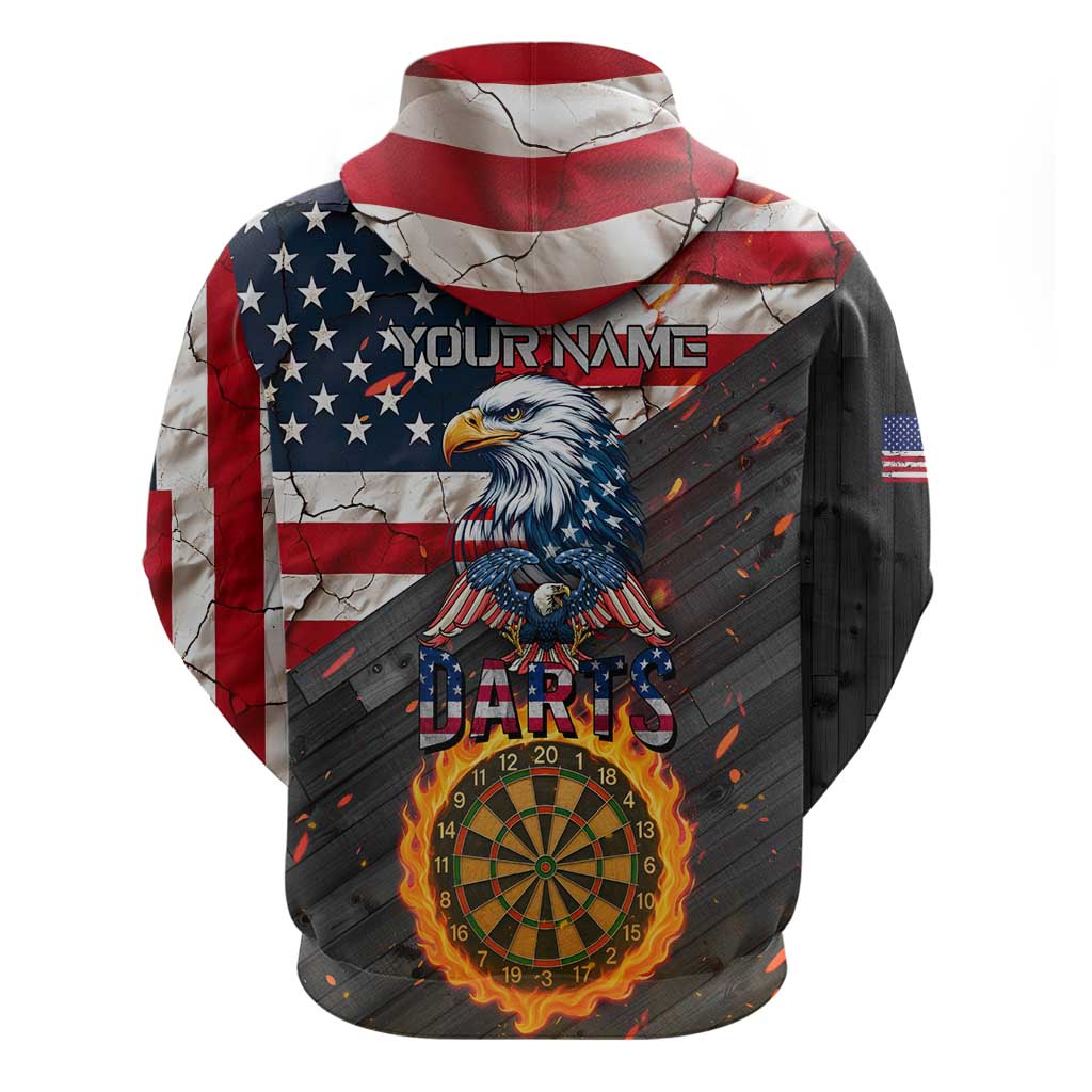 Custom American Flag and Bald Eagle Darts Hoodie with Flaming Dartboard - Wonder Print Shop