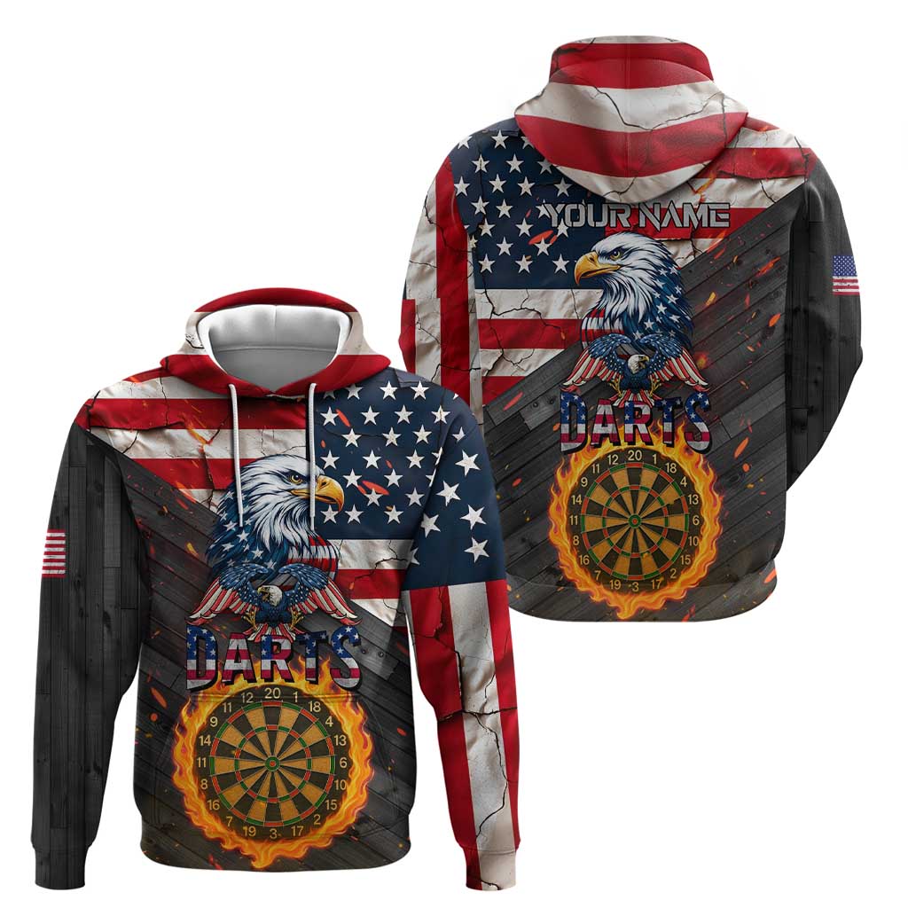 Custom American Flag and Bald Eagle Darts Hoodie with Flaming Dartboard - Wonder Print Shop