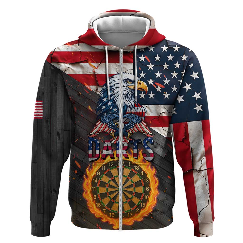 Custom American Flag and Bald Eagle Darts Hoodie with Flaming Dartboard - Wonder Print Shop