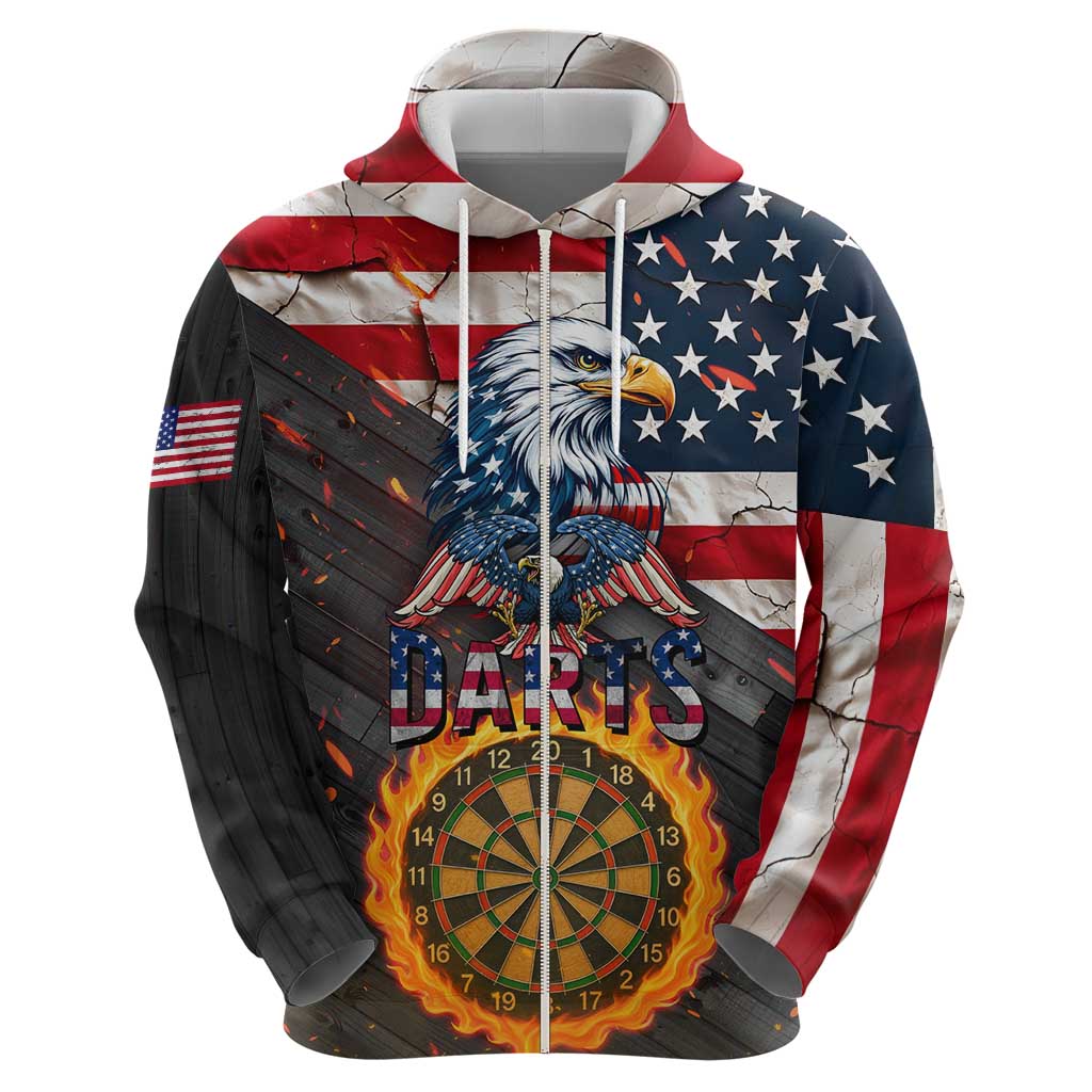 Custom American Flag and Bald Eagle Darts Hoodie with Flaming Dartboard - Wonder Print Shop
