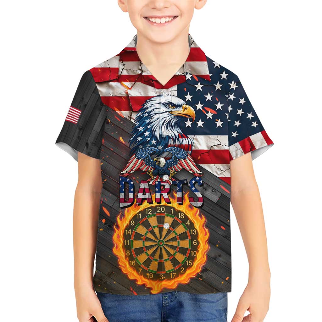 Custom American Flag and Bald Eagle Darts Kid Hawaiian Shirt with Flaming Dartboard - Wonder Print Shop