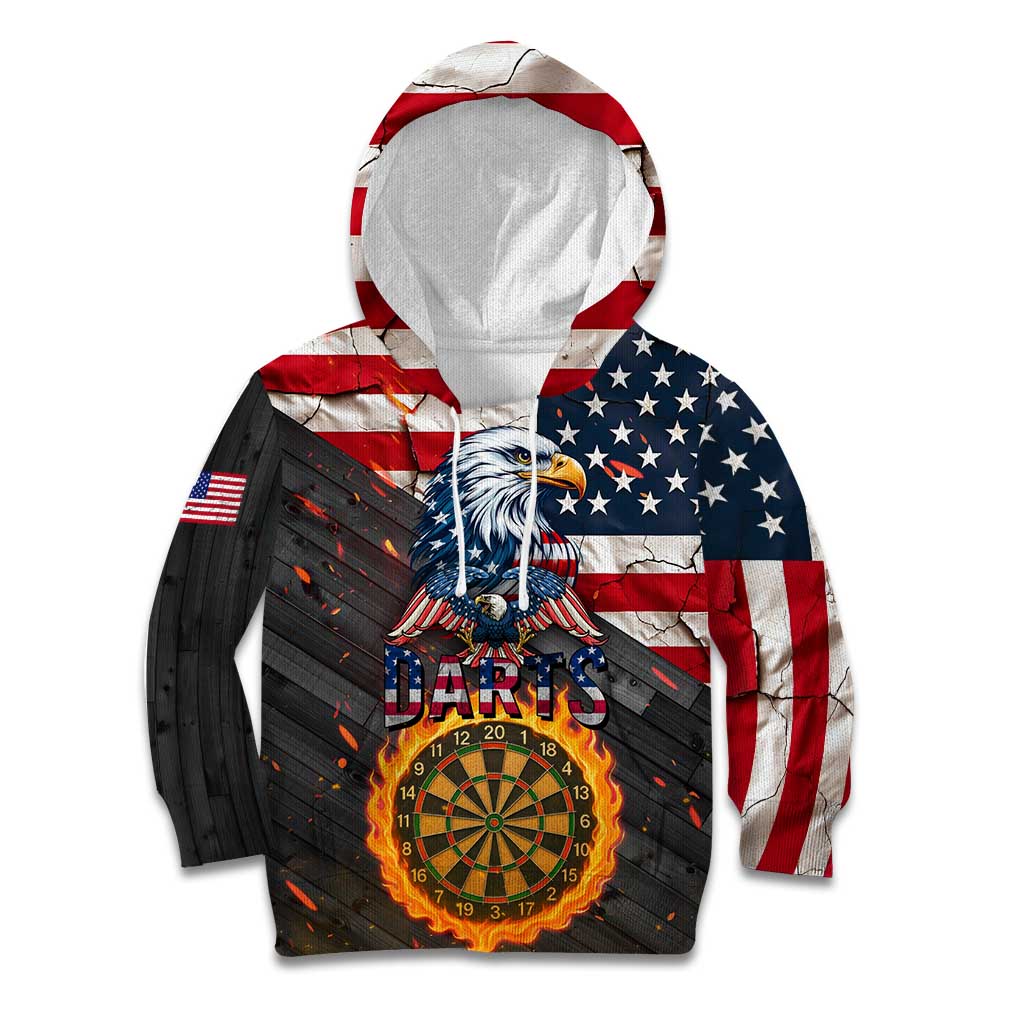 Custom American Flag and Bald Eagle Darts Kid Hoodie with Flaming Dartboard - Wonder Print Shop