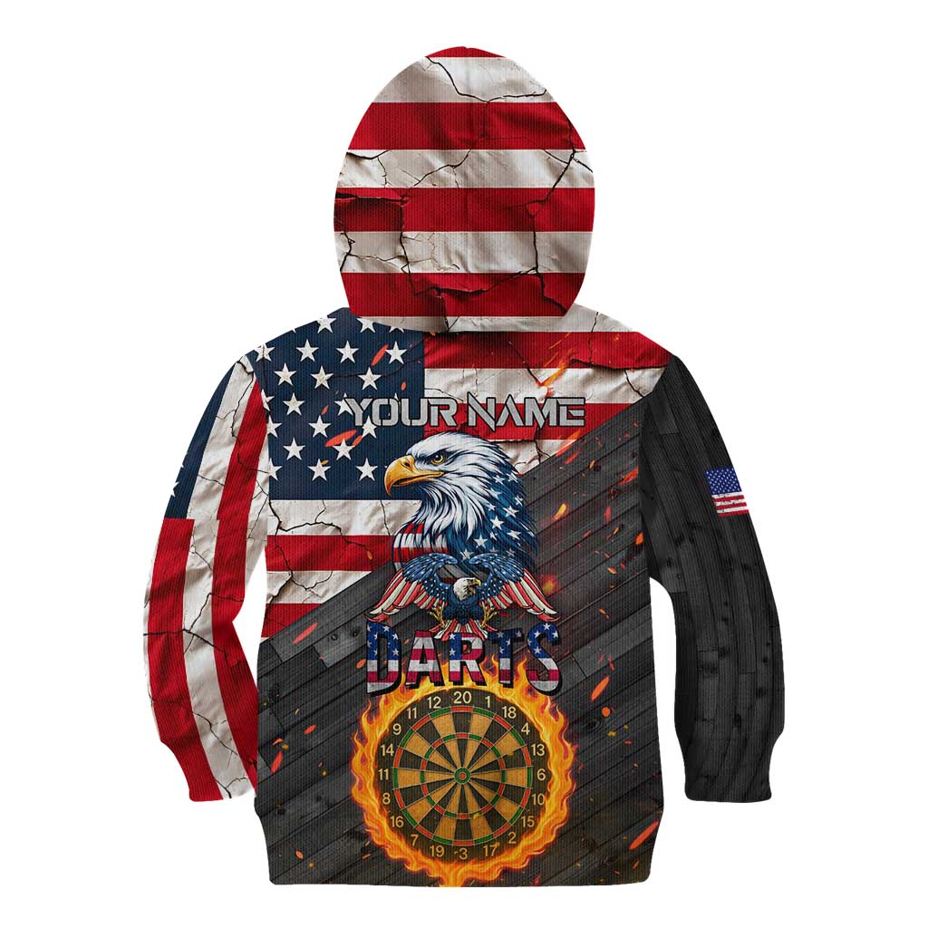 Custom American Flag and Bald Eagle Darts Kid Hoodie with Flaming Dartboard - Wonder Print Shop