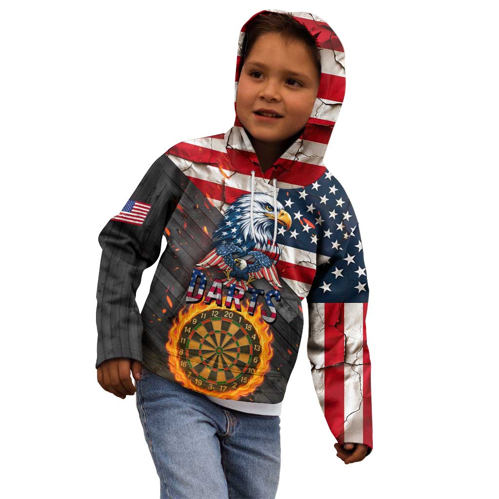 Custom American Flag and Bald Eagle Darts Kid Hoodie with Flaming Dartboard - Wonder Print Shop