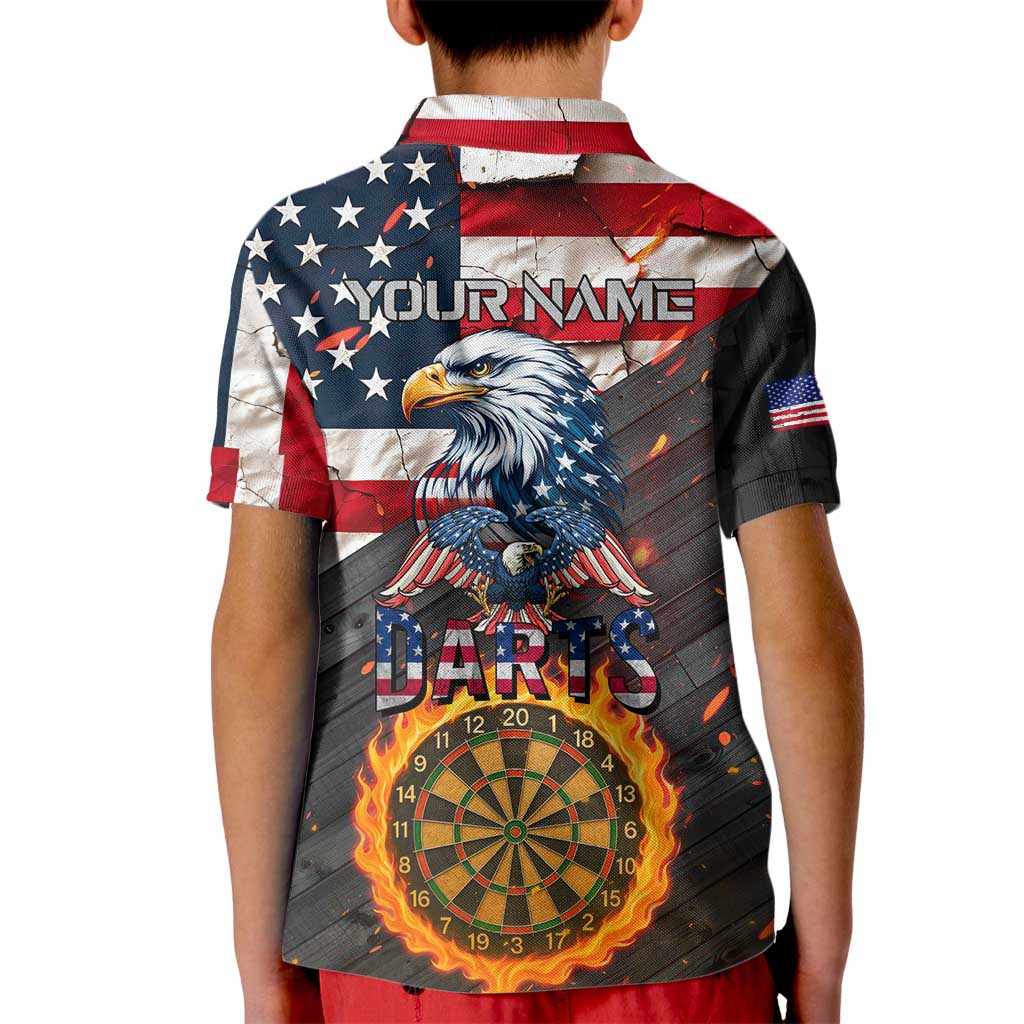 Custom American Flag and Bald Eagle Darts Kid Polo Shirt with Flaming Dartboard - Wonder Print Shop