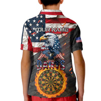 Custom American Flag and Bald Eagle Darts Kid Polo Shirt with Flaming Dartboard - Wonder Print Shop