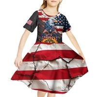 Custom American Flag and Bald Eagle Darts Kid Short Sleeve Dress with Flaming Dartboard - Wonder Print Shop