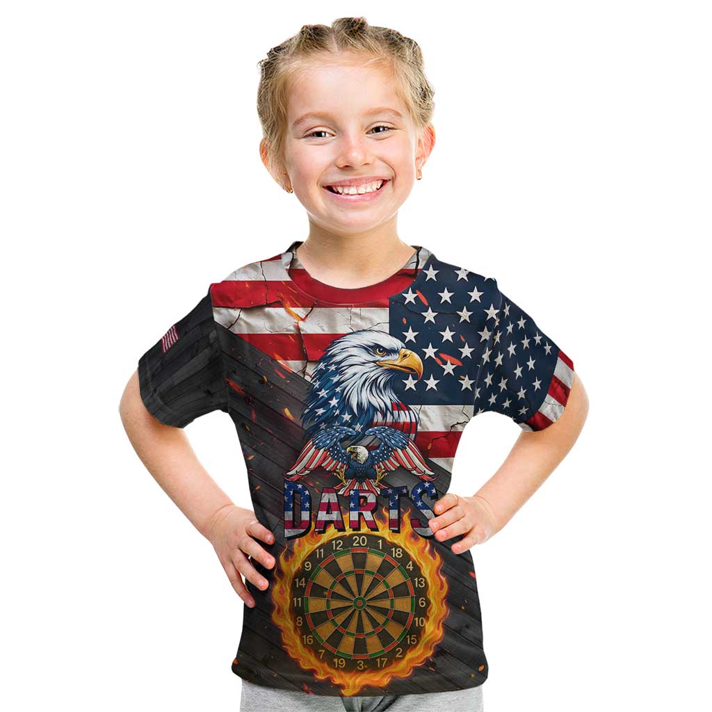 Custom American Flag and Bald Eagle Darts Kid T Shirt with Flaming Dartboard - Wonder Print Shop