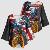 Custom American Flag and Bald Eagle Darts Kimono Sleeve Blouse with Flaming Dartboard - Wonder Print Shop