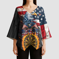 Custom American Flag and Bald Eagle Darts Kimono Sleeve Blouse with Flaming Dartboard - Wonder Print Shop