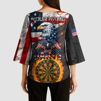 Custom American Flag and Bald Eagle Darts Kimono Sleeve Blouse with Flaming Dartboard - Wonder Print Shop