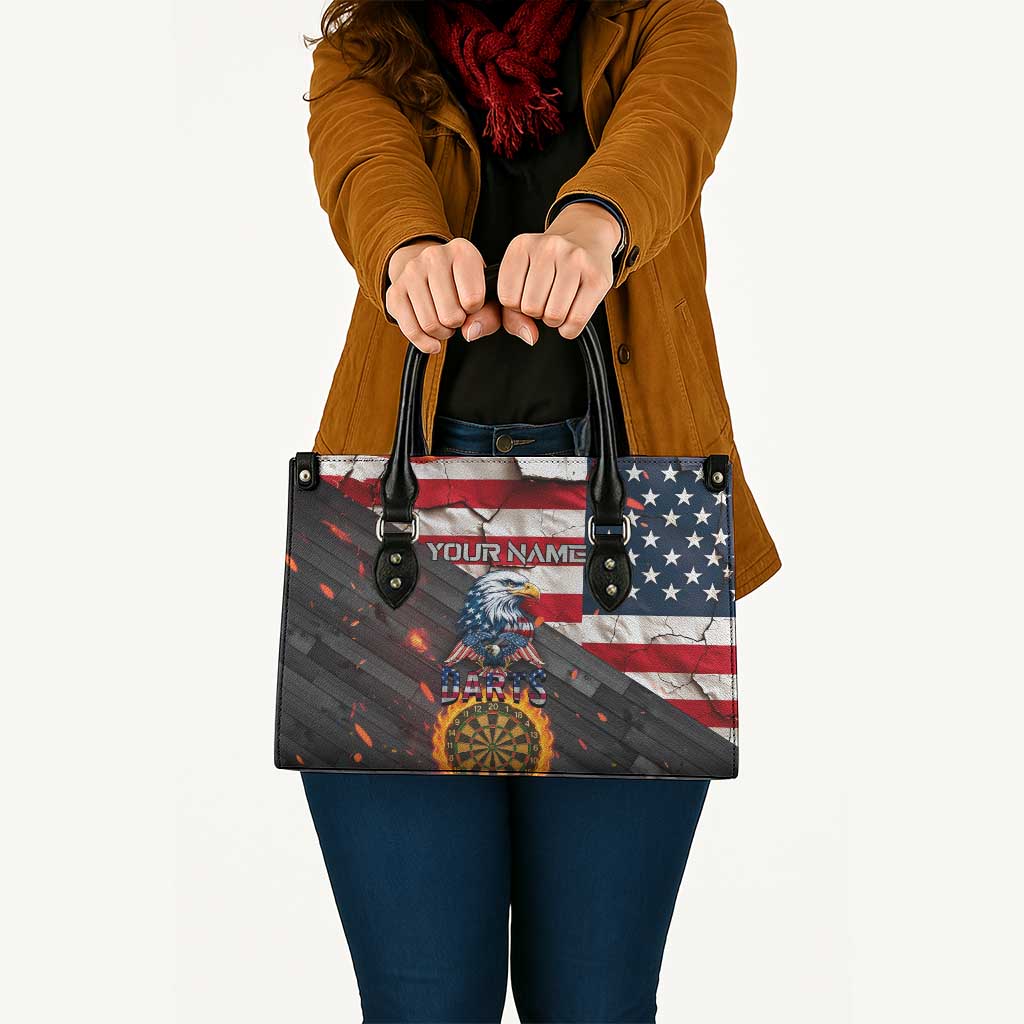 Custom American Flag and Bald Eagle Darts Leather Bag with Flaming Dartboard - Wonder Print Shop