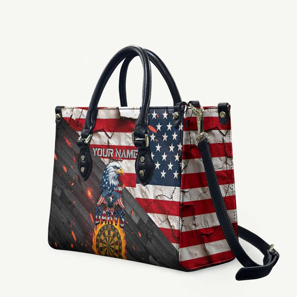 Custom American Flag and Bald Eagle Darts Leather Bag with Flaming Dartboard - Wonder Print Shop