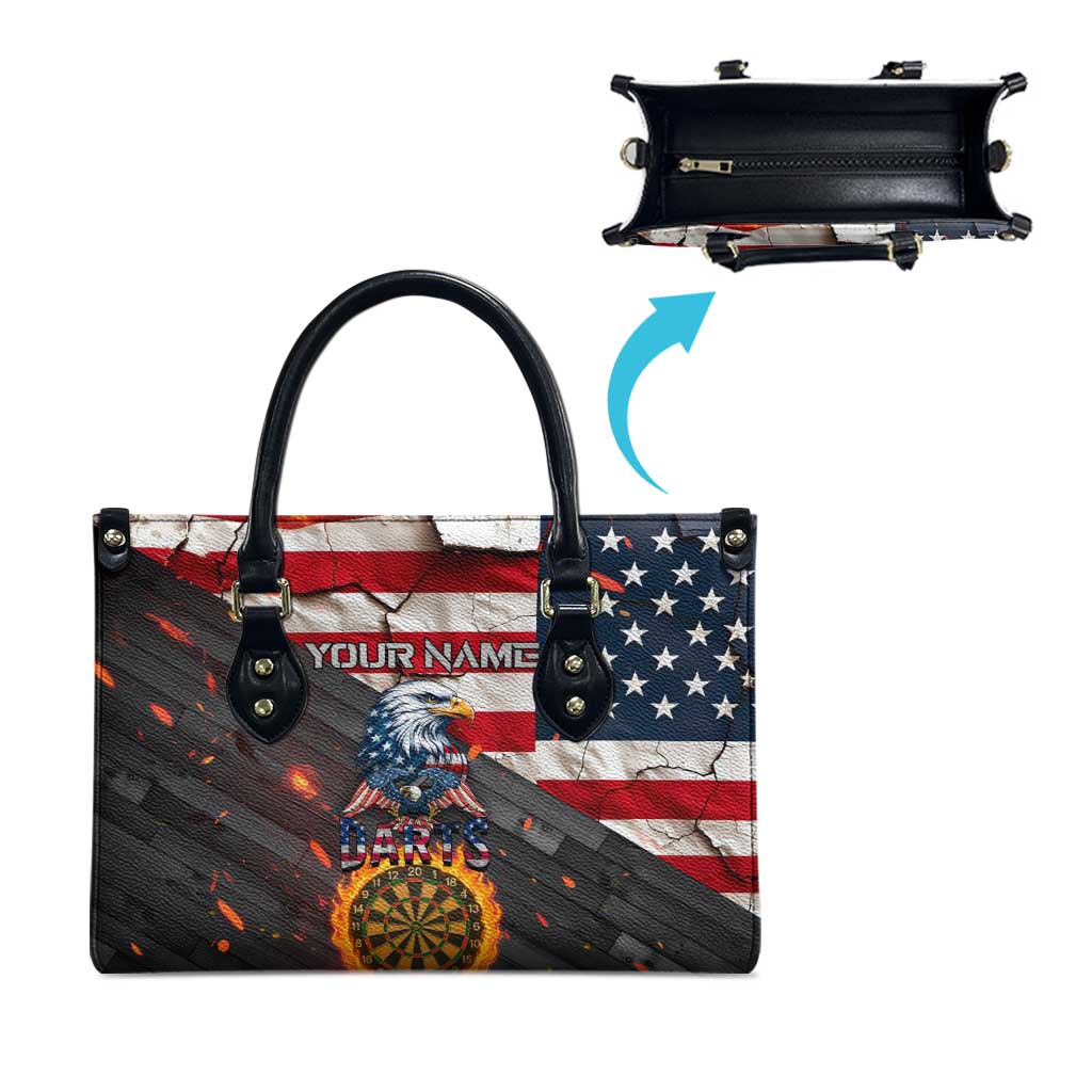 Custom American Flag and Bald Eagle Darts Leather Bag with Flaming Dartboard - Wonder Print Shop