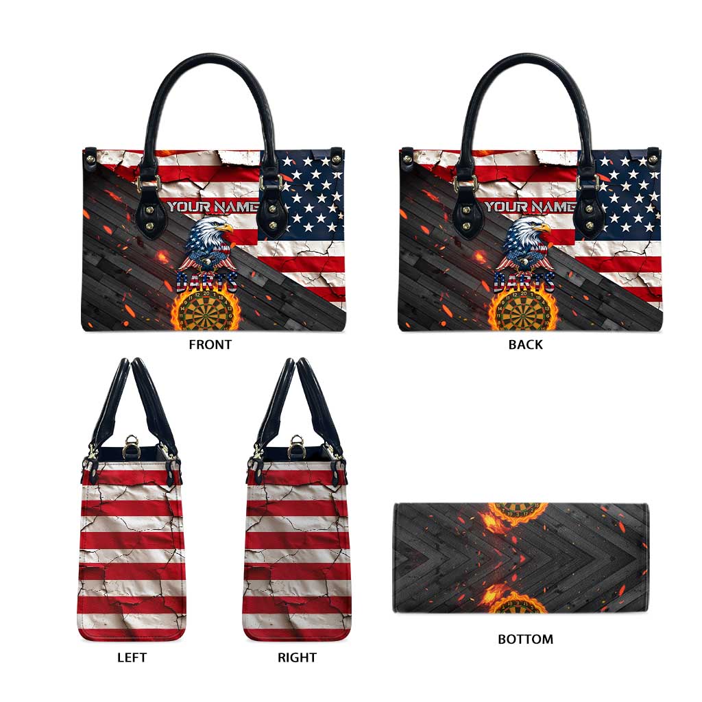 Custom American Flag and Bald Eagle Darts Leather Bag with Flaming Dartboard - Wonder Print Shop
