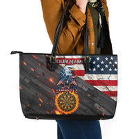 Custom American Flag and Bald Eagle Darts Leather Tote Bag with Flaming Dartboard - Wonder Print Shop