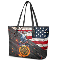 Custom American Flag and Bald Eagle Darts Leather Tote Bag with Flaming Dartboard - Wonder Print Shop